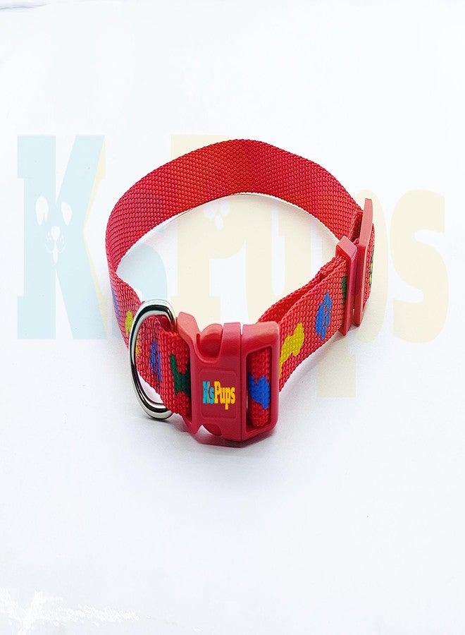 KsPups 15MM Soft Printed Dog Collar and Leash Set Puppy Printed, Adjustable Buckle Nylon Collar with Leash Ideal for Outdoor Walking Small and Medium Dogs (Red) - Image 2